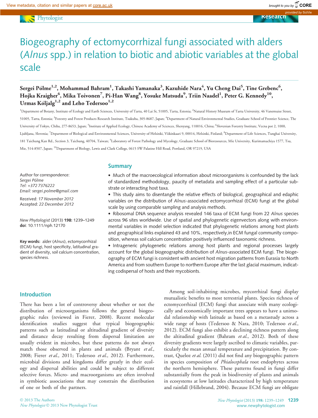 Alnus Spp.) in Relation to Biotic and Abiotic Variables at the Global Scale