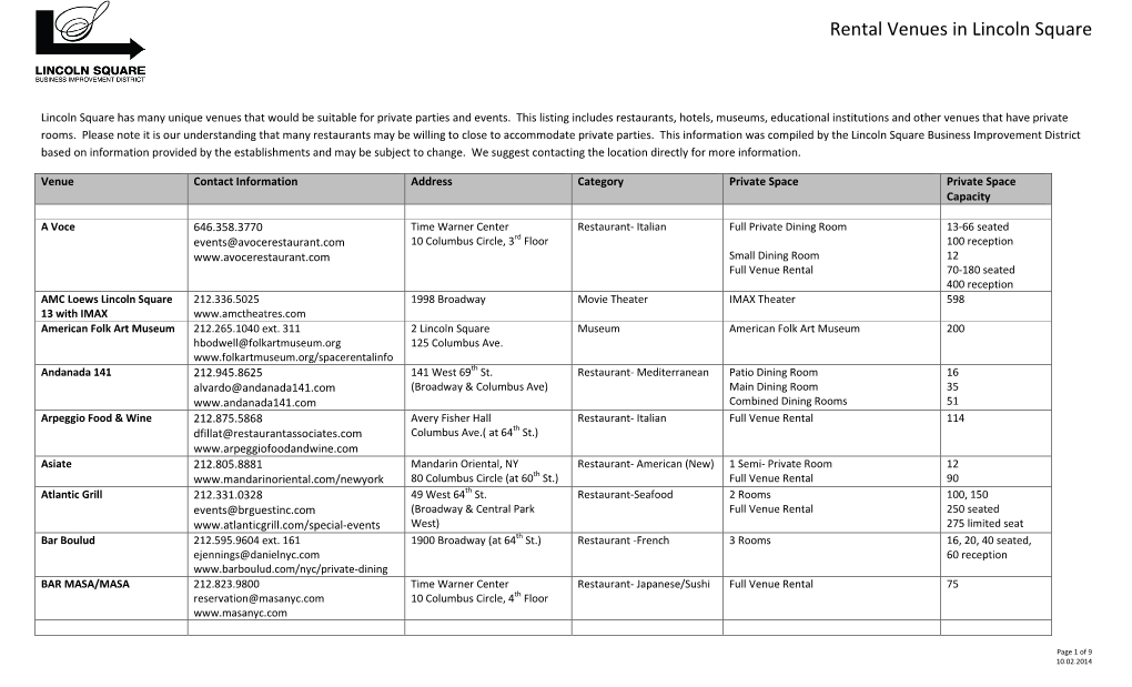 Rental Venues in Lincoln Square