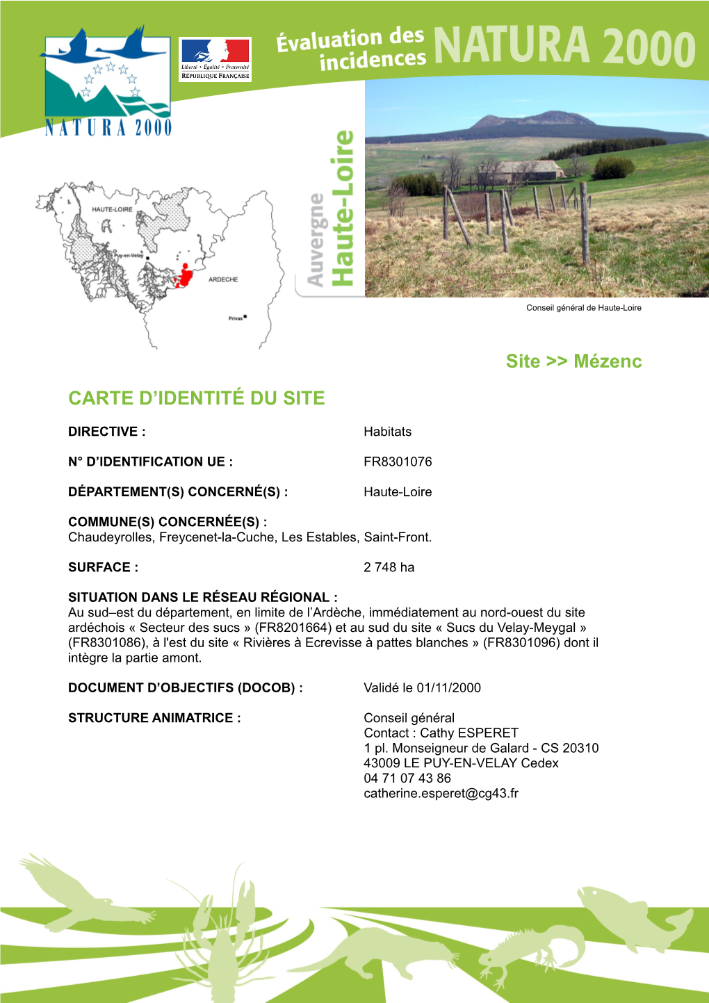 Site >> Mézenc CARTE D'identité DU SITE