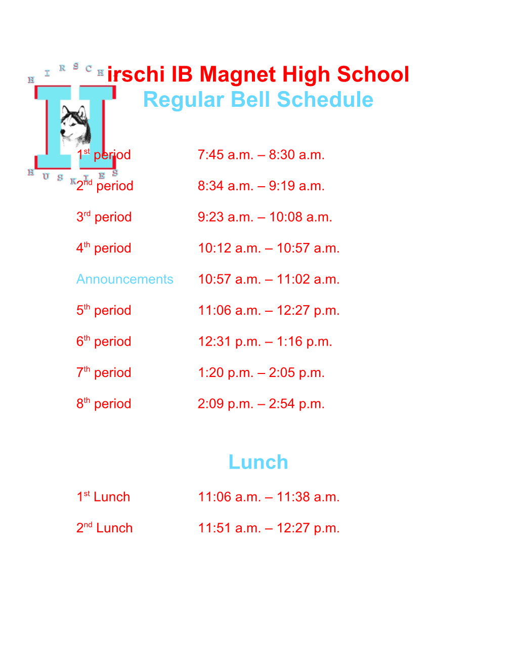 Regular Bell Schedule