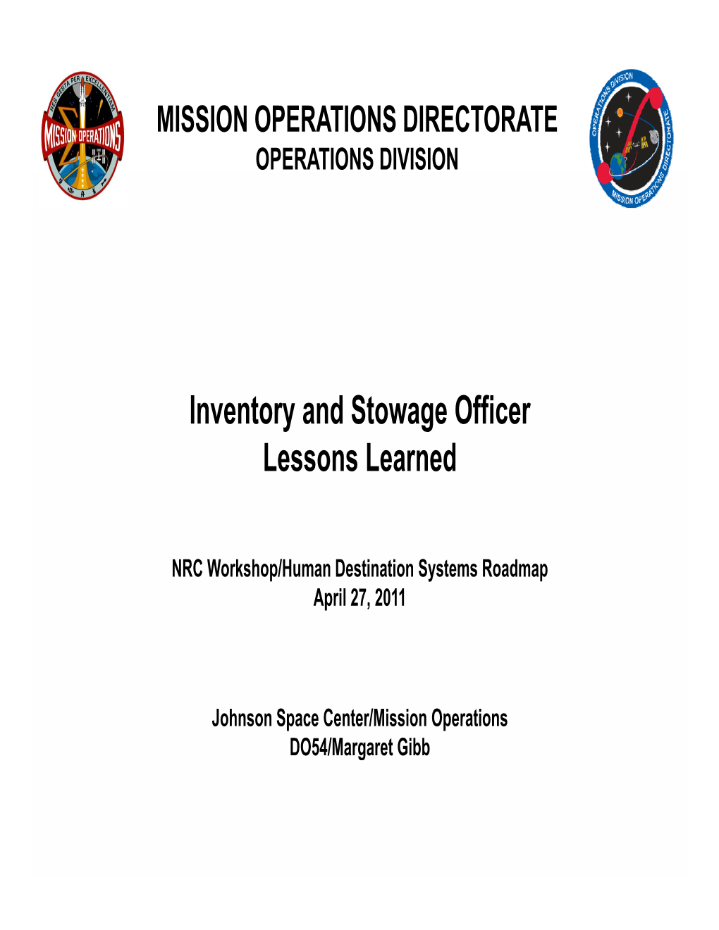 Inventory and Stowage Officer Lessons Learned