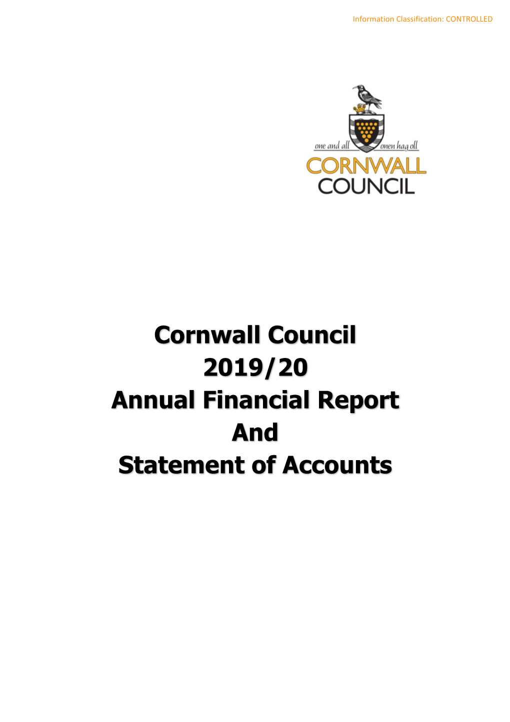 Cornwall Council 2019/20 Annual Financial Report and Statement of Accounts