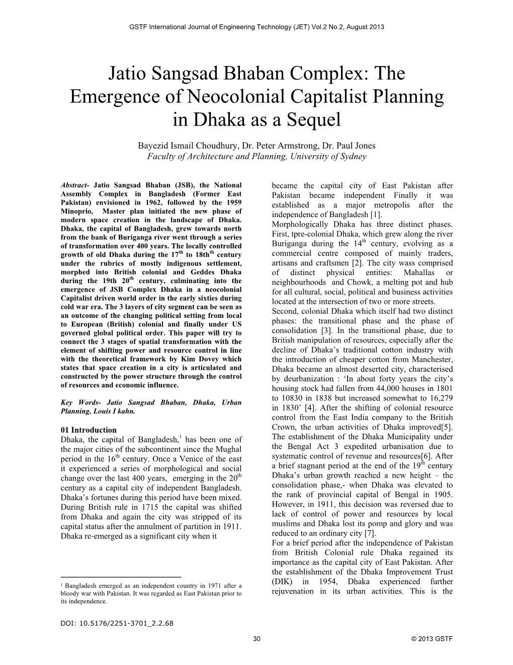 Jatio Sangsad Bhaban Complex: the Emergence of Neocolonial Capitalist Planning in Dhaka As a Sequel