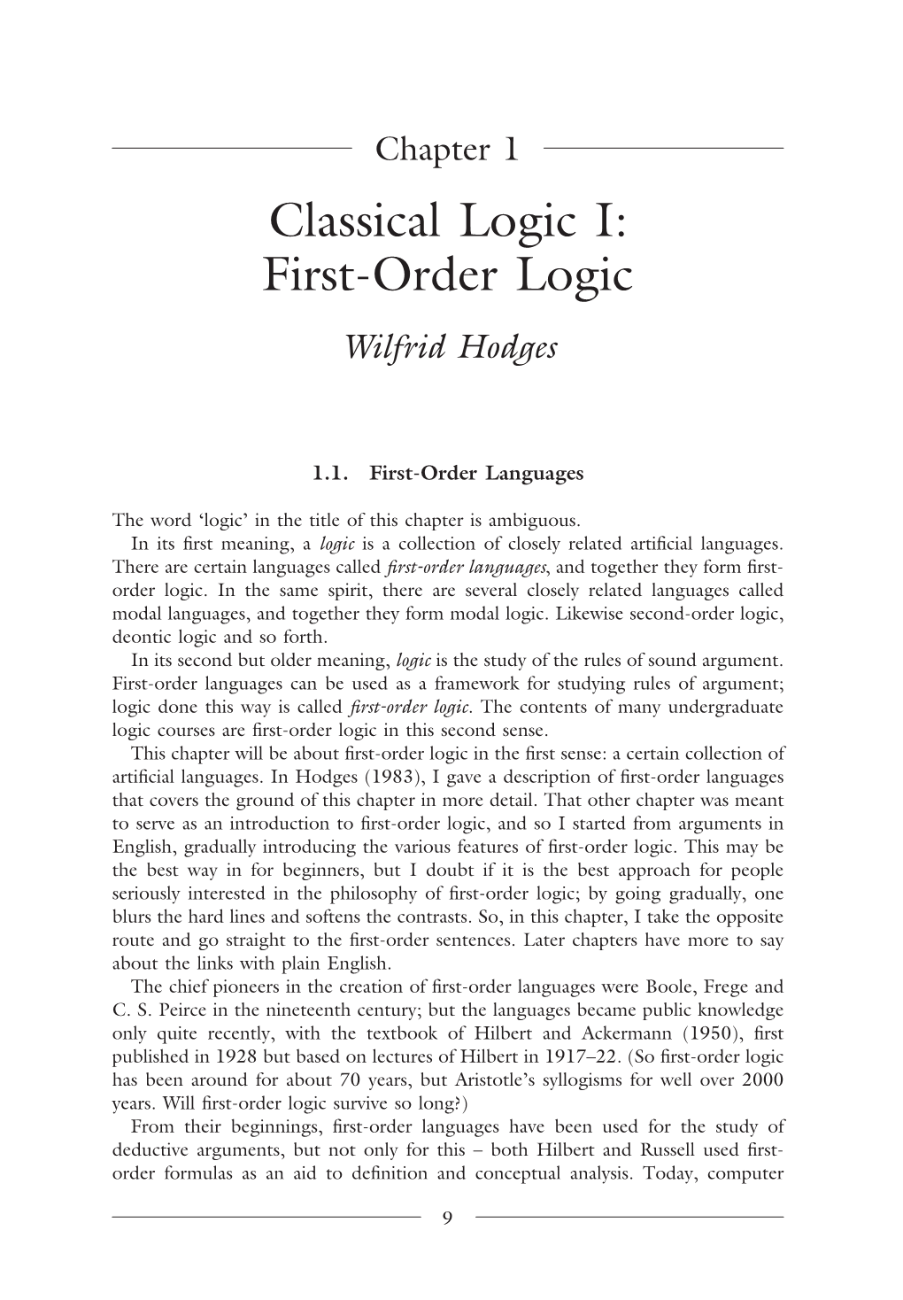 Classical Logic I: First-Order Logic