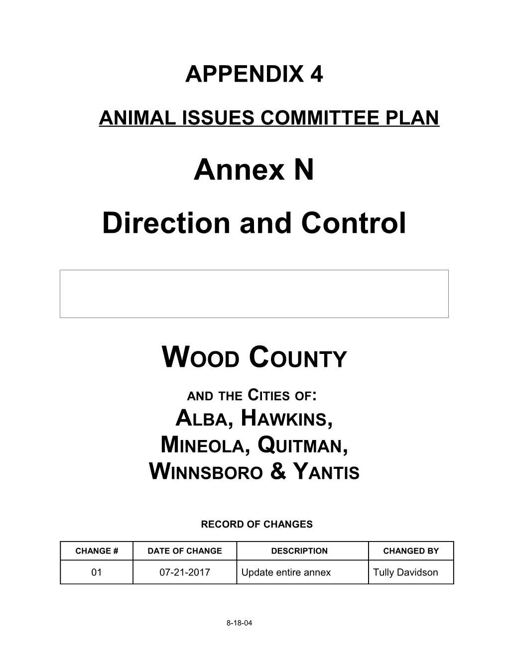 Animal Issues Committee Plan