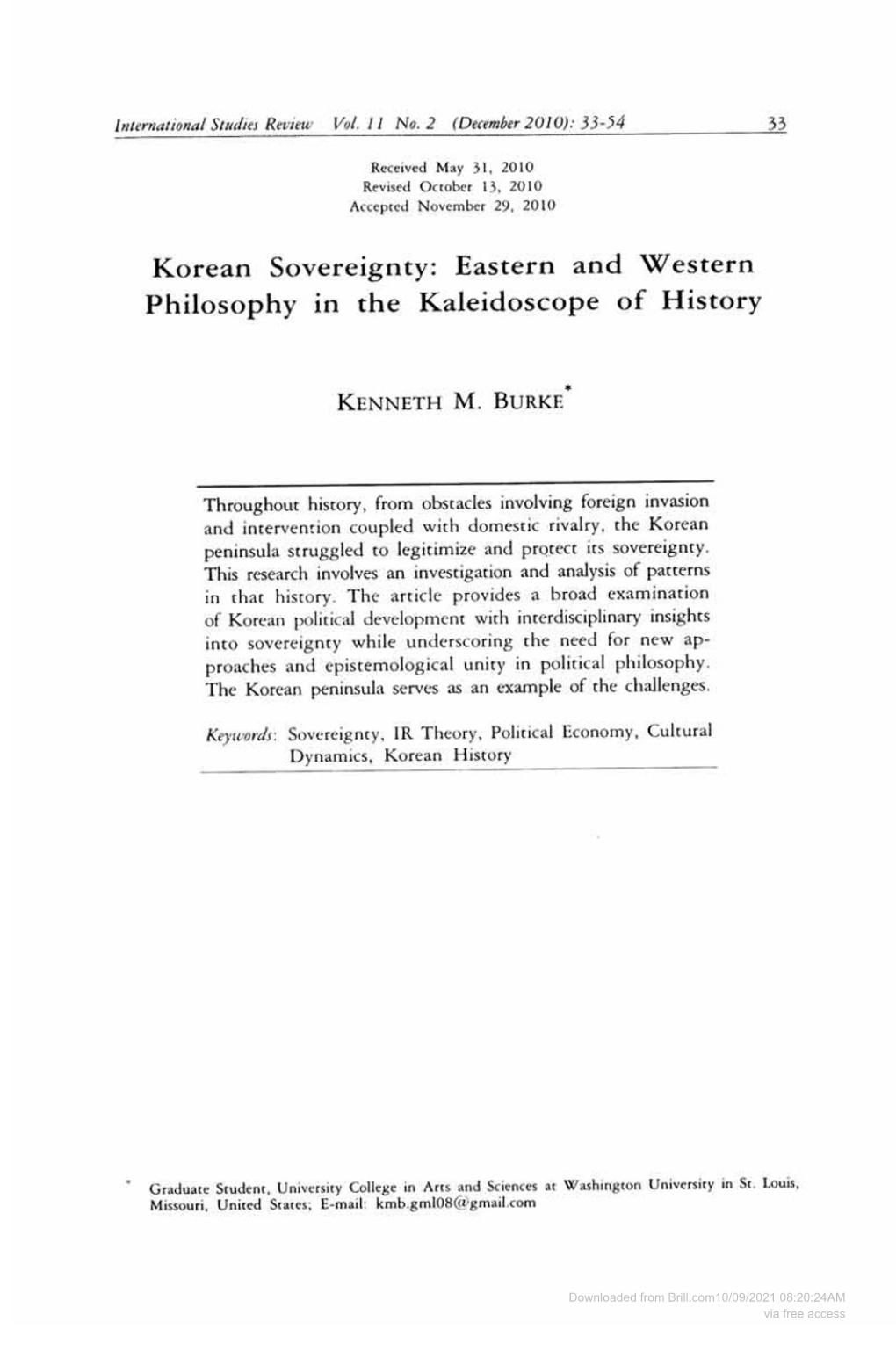 Korean Sovereignty: Eastern and Western Philosophy in The