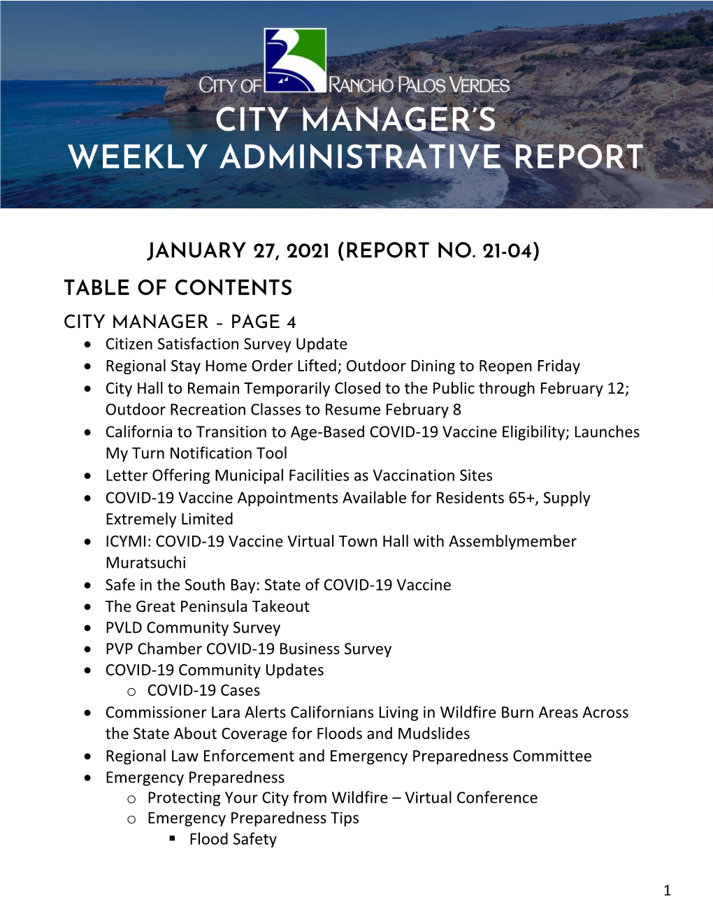 ADMINISTRATIVE REPORT January 27, 2021 Page 2