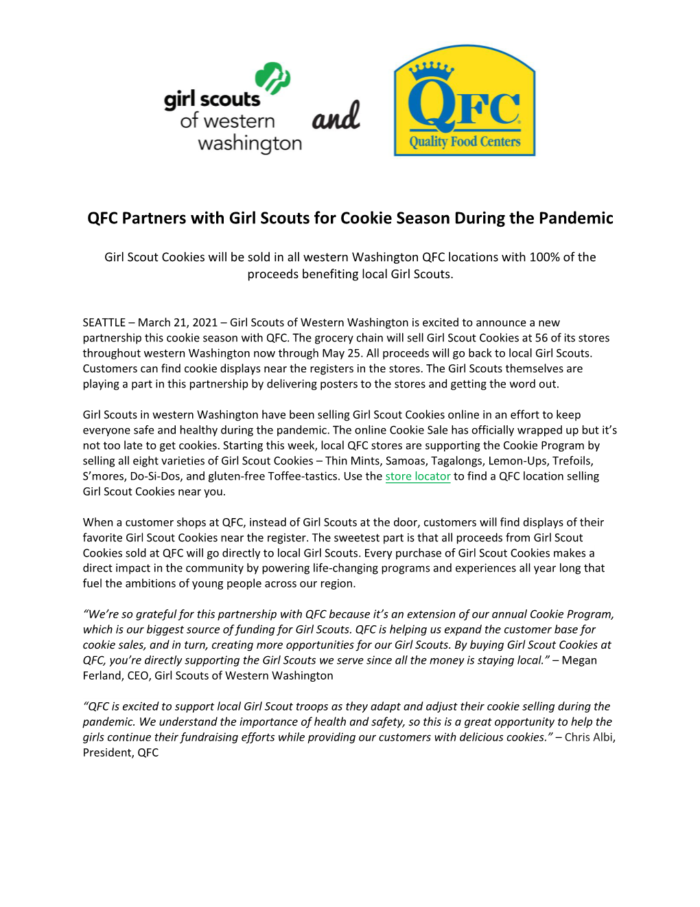 QFC Partners with Girl Scouts for Cookie Season During the Pandemic