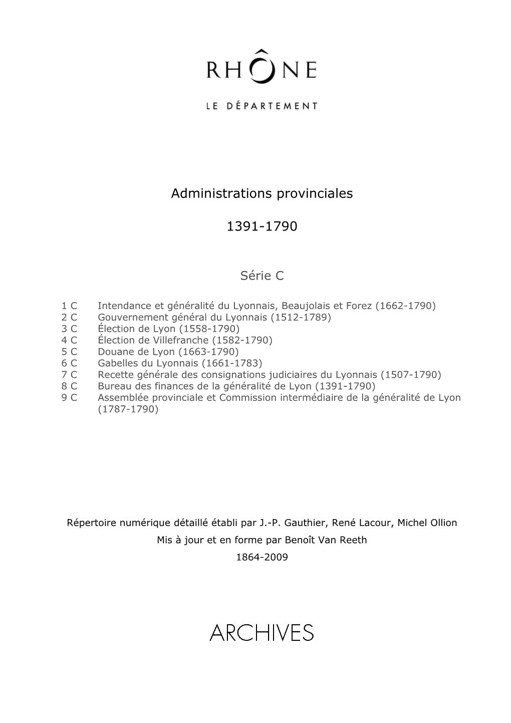Administrations Provinciales 1391-1790