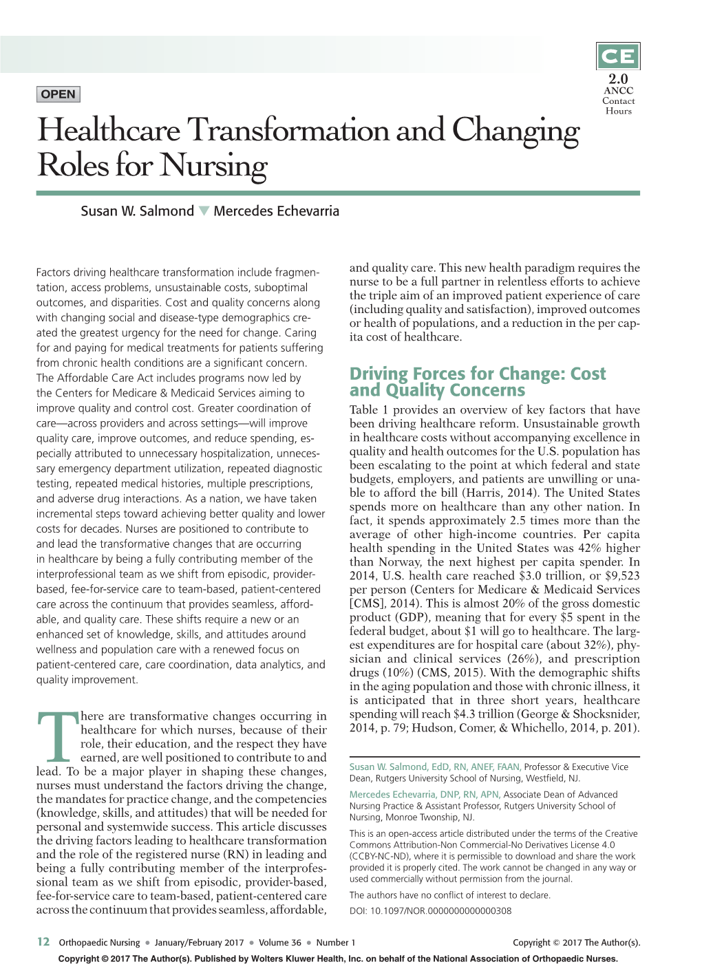 Healthcare Transformation and Changing Roles for Nursing