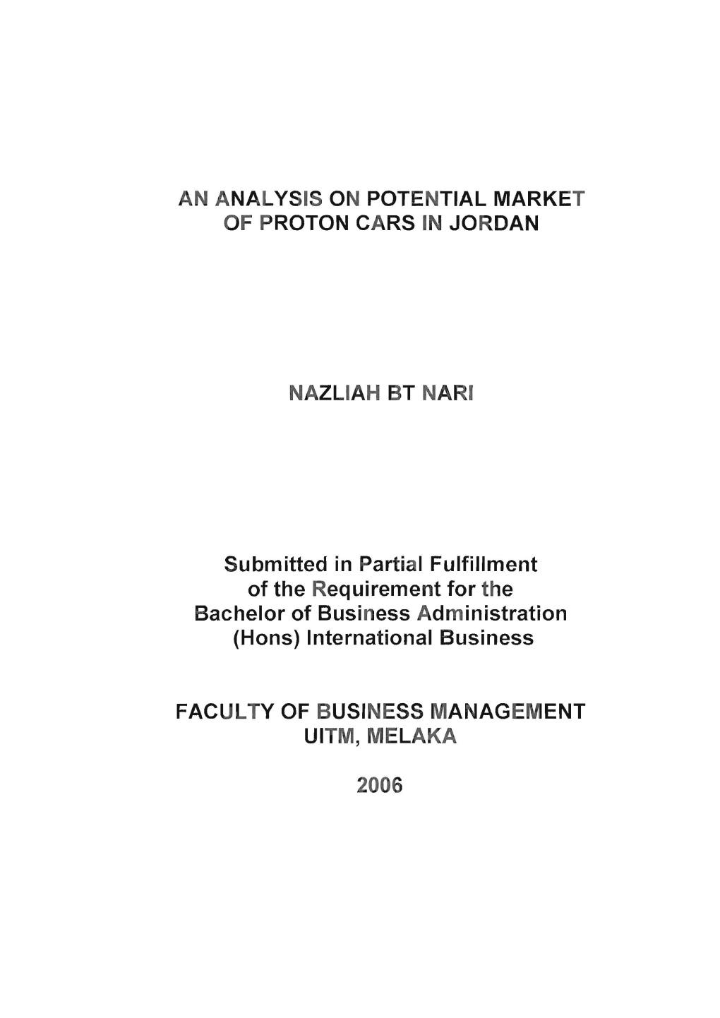 N Analysis 0 Potential Market of Proton Cars I Jordan