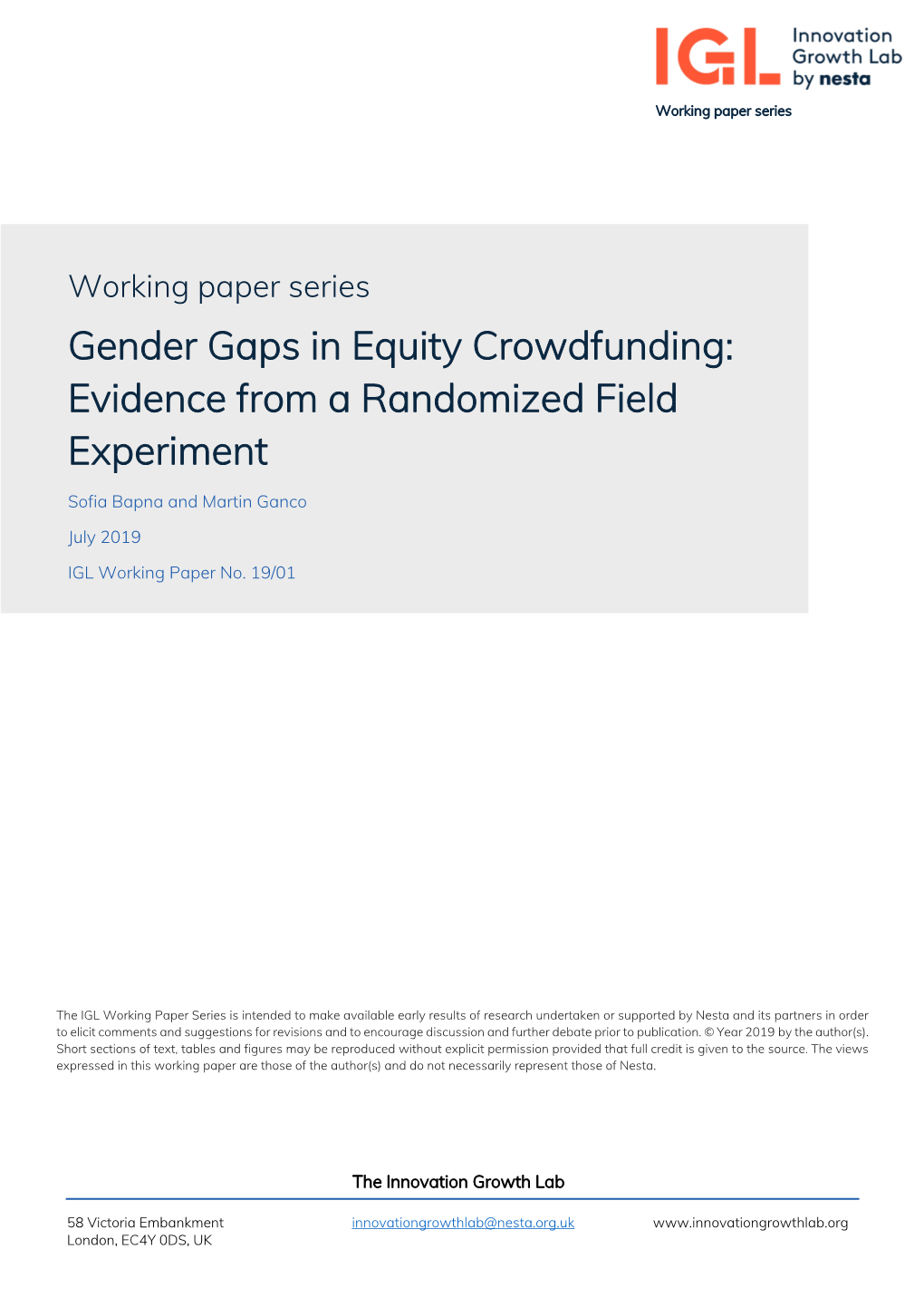 Gender Gaps in Equity Crowdfunding: Evidence from a Randomized Field