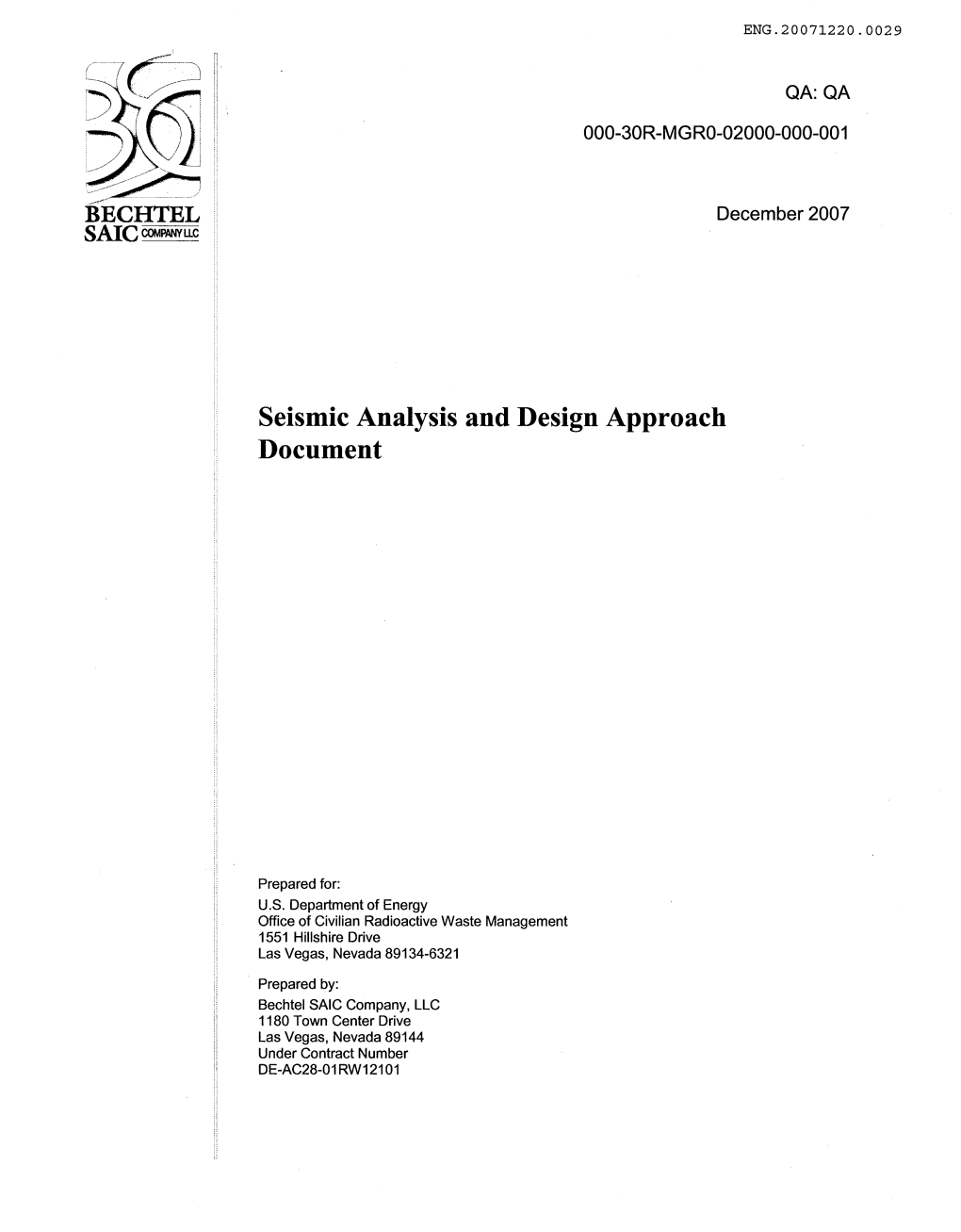 Seismic Analysis and Design Approach Document