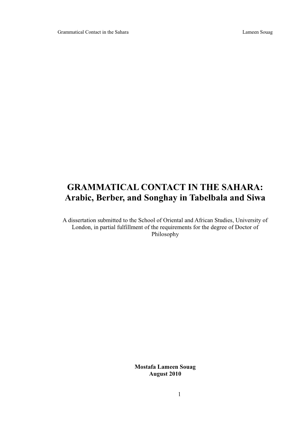 Arabic, Berber, and Songhay in Tabelbala and Siwa