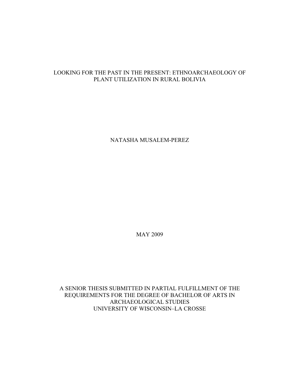 Ethnoarchaeology of Plant Utilization in Rural Bolivia