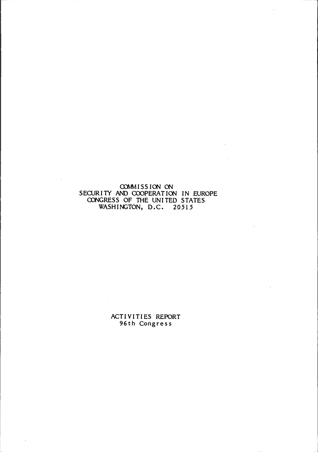 Commission on Security and Cooperation in Europe Congress of the United States Washington, D.C