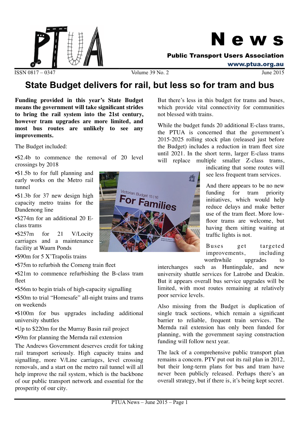 June 2015 State Budget Delivers for Rail, but Less So for Tram and Bus