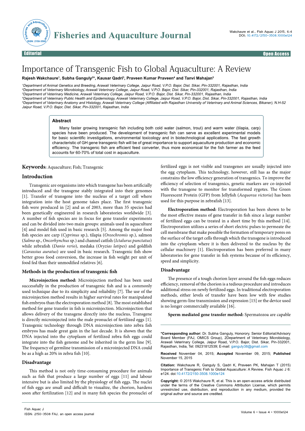 Importance of Transgenic Fish to Global Aquaculture