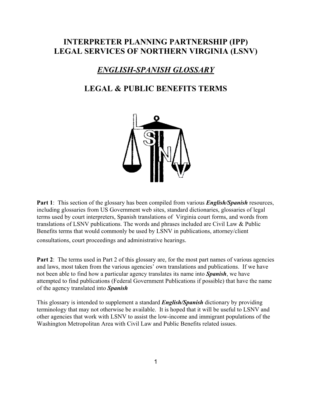 Lsnv English / Spanish Legal & Administrative Glossary