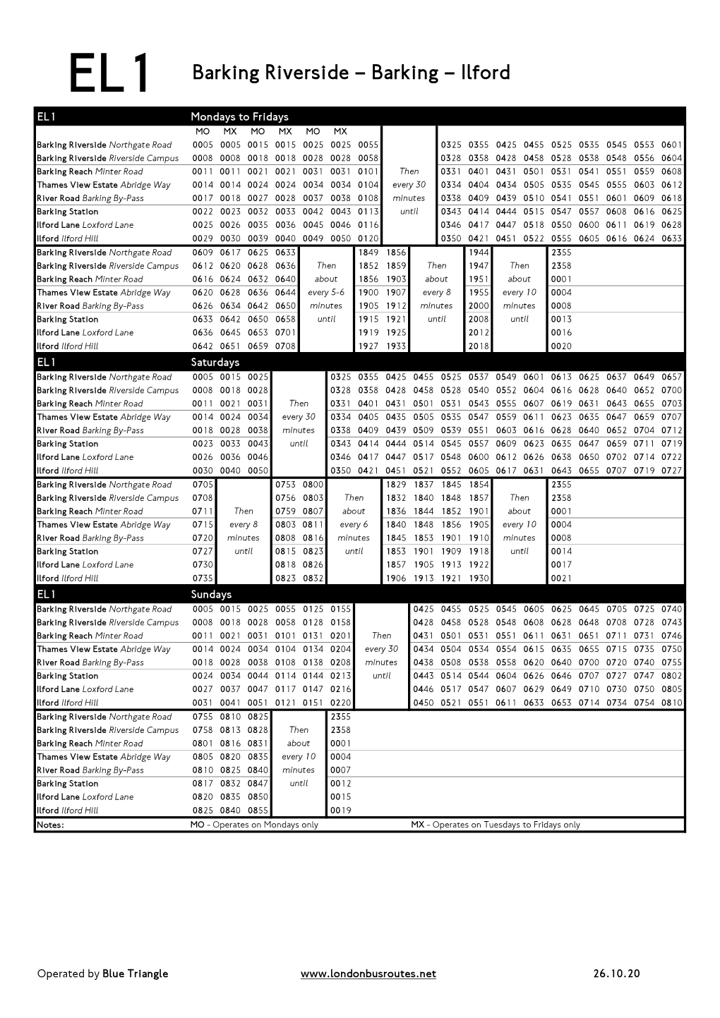 EL1 Barking Riverside – Barking – Ilford