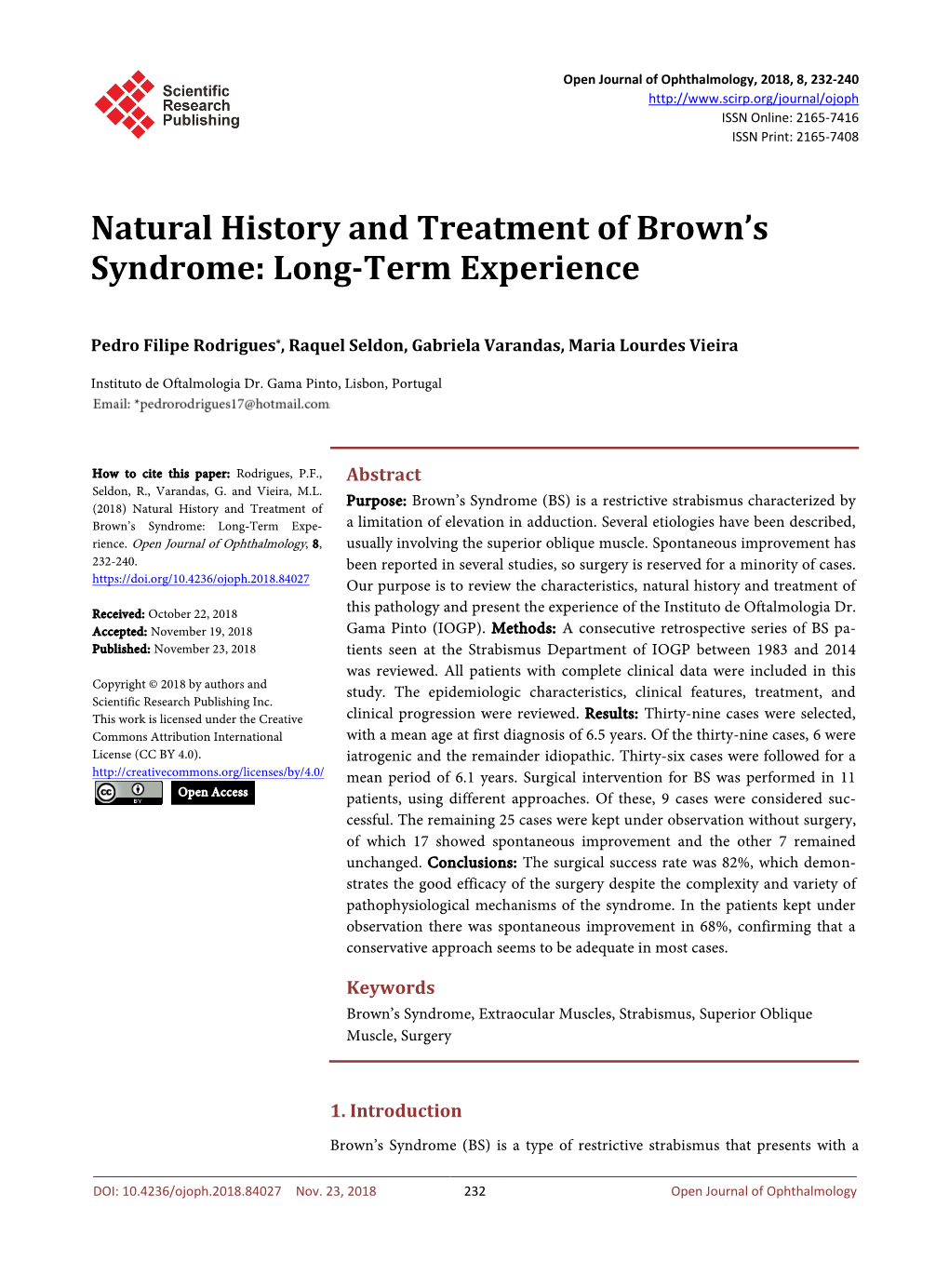 Natural History and Treatment of Brown's Syndrome