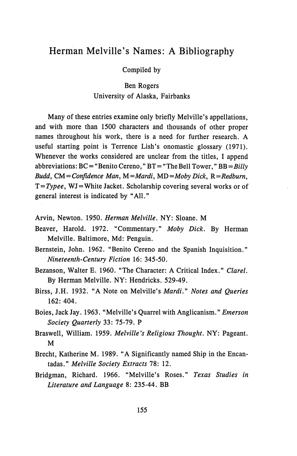 Herman Melville's Names: a Bibliography