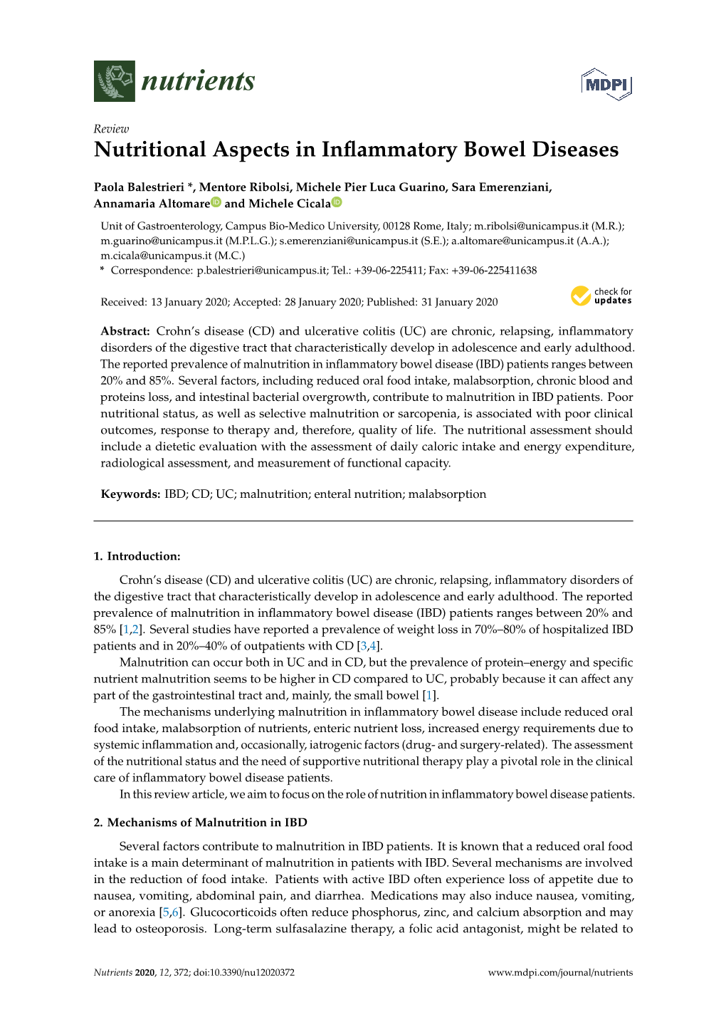 Nutritional Aspects in Inflammatory Bowel Diseases