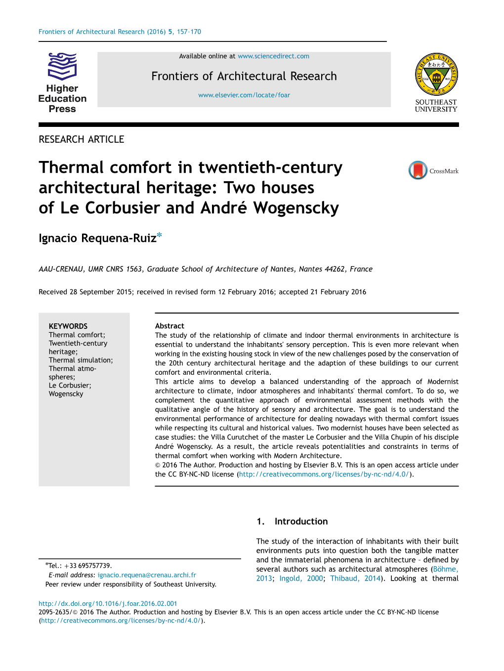 Thermal Comfort in Twentieth-Century Architectural Heritage Two Houses