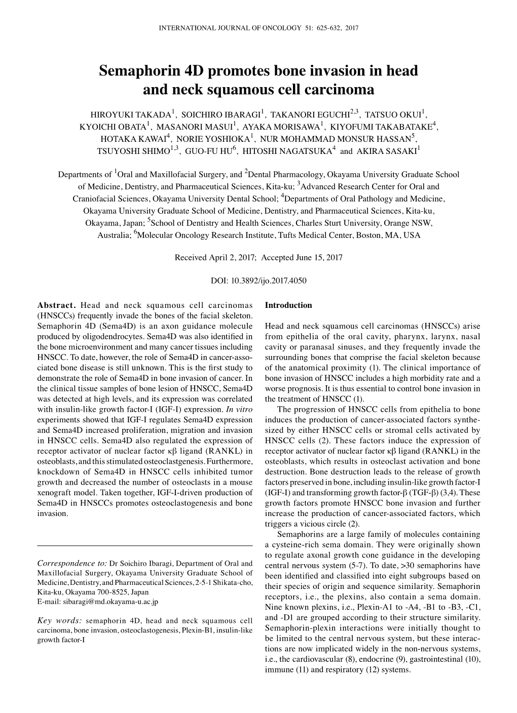 Semaphorin 4D Promotes Bone Invasion in Head and Neck Squamous Cell Carcinoma