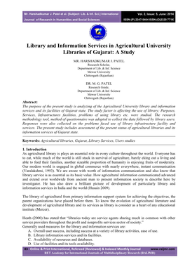 Library and Information Services in Agricultural University Libraries of Gujarat: a Study