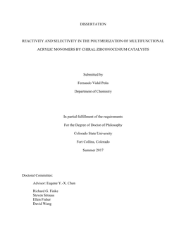 Dissertation Reactivity and Selectivity in The
