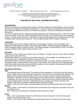 Punjabis of Malaysia - Information Sheet