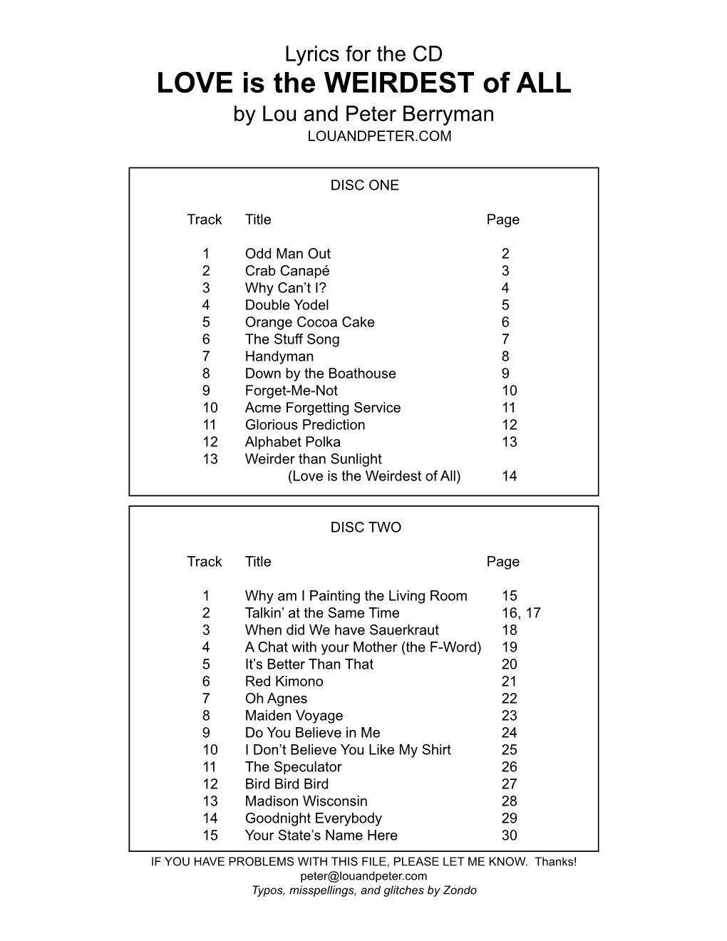 LOVE Is the WEIRDEST of ALL by Lou and Peter Berryman LOUANDPETER.COM