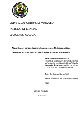 Universidad Central De Venezuela Facultad De Ciencias Escuela De