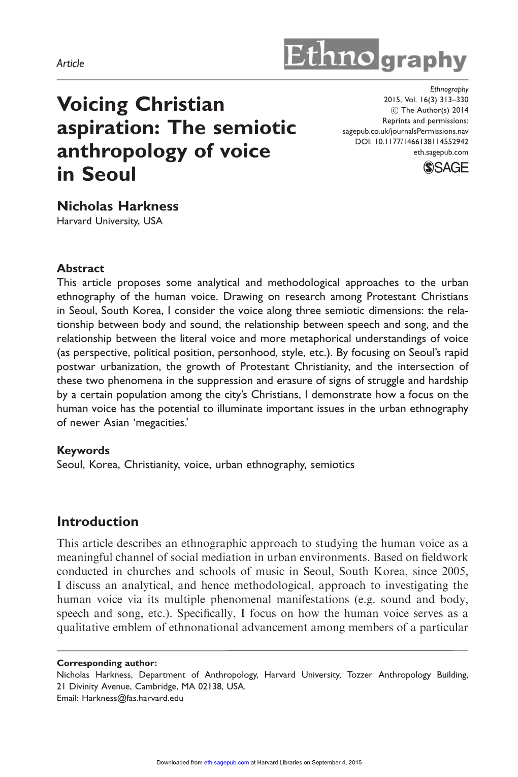 Voicing Christian Aspiration: the Semiotic Anthropology of Voice In