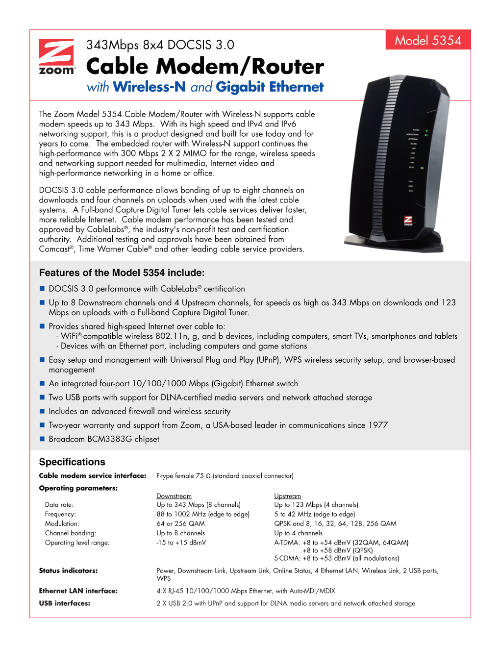 Cable Modem/Router with Wireless-N and Gigabit Ethernet