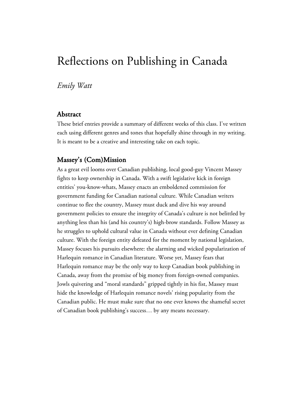 Reflections on Publishing in Canada