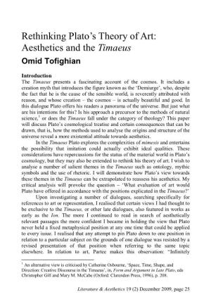 Rethinking Plato's Theory of Art: Aesthetics and the Timaeus