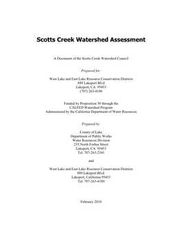 Scotts Creek Watershed Assessment