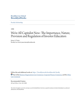 The Importance, Nature, Provision and Regulation of Investor Education