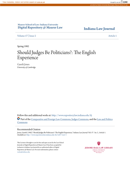 Should Judges Be Politicians?: the English Experiencet