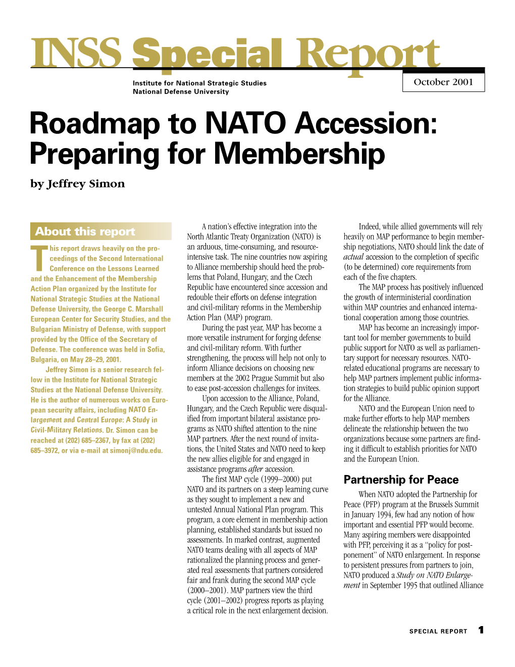 Roadmap to NATO Accession: Preparing for Membership by Jeffrey Simon