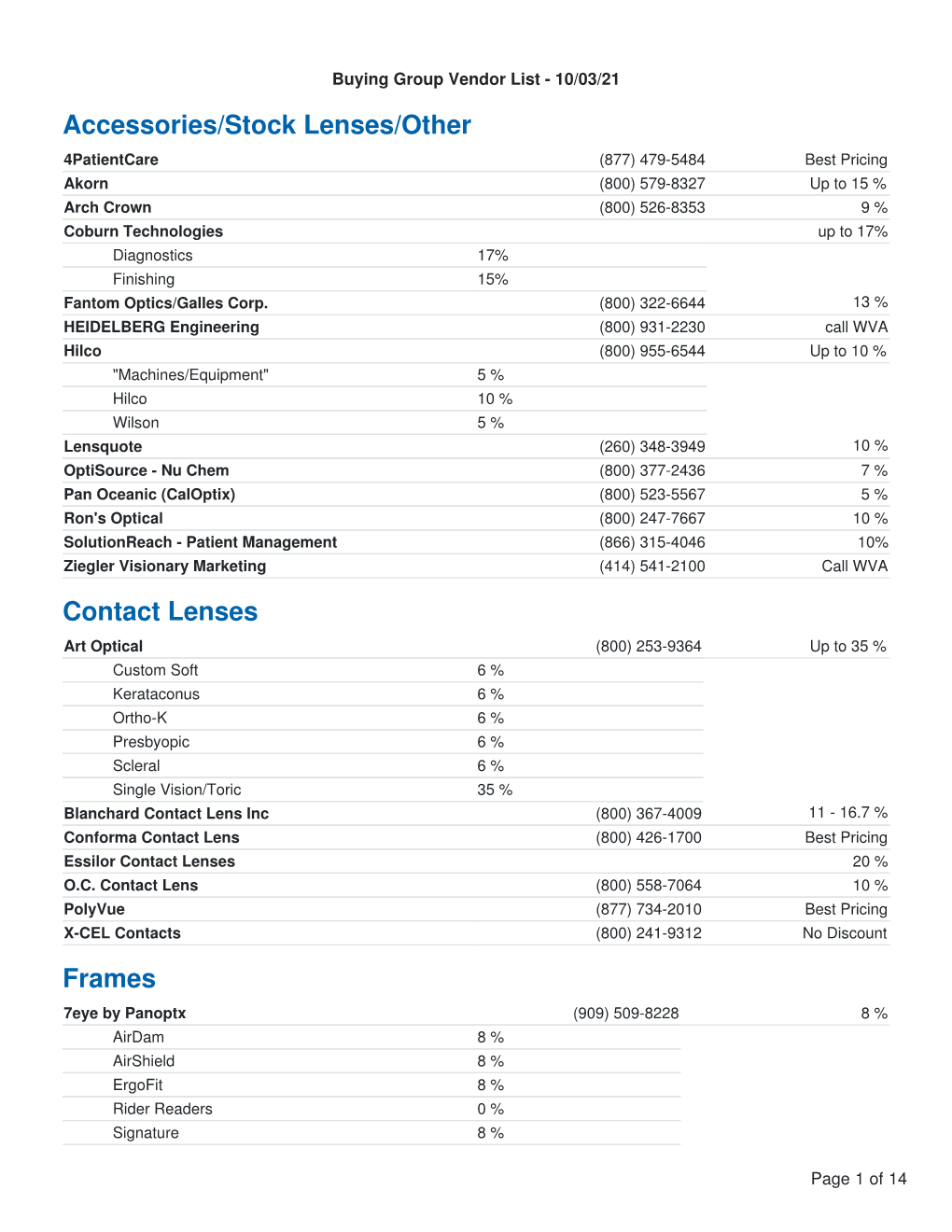 Accessories/Stock Lenses/Other Contact Lenses Frames