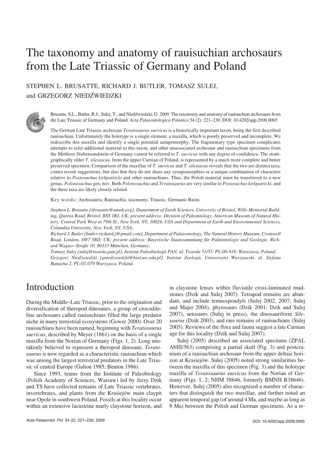 The Taxonomy and Anatomy of Rauisuchian Archosaurs from the Late Triassic of Germany and Poland