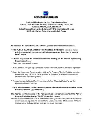 Notice of Meeting of the Port Commission of The