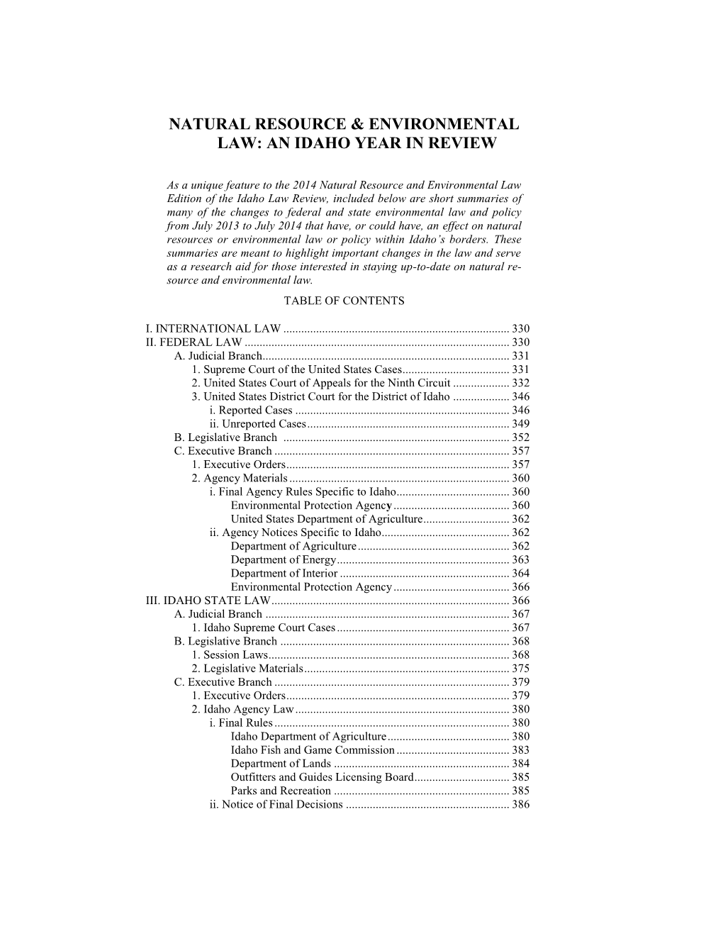 Natural Resource & Environmental Law: An