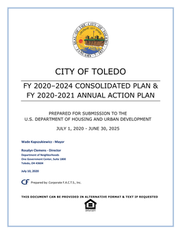 City of Toledo FY 2020-2024 Consolidated Plan and FY 2020-2021 Annual Action Plan