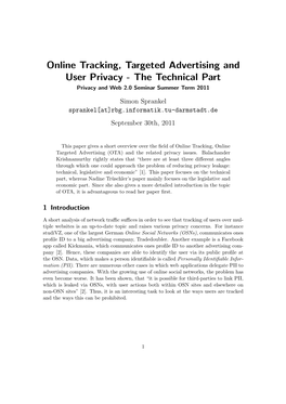 Online Tracking, Targeted Advertising and User Privacy - the Technical Part Privacy and Web 2.0 Seminar Summer Term 2011