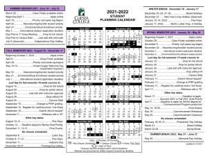 Cuesta Student Planning Calendar