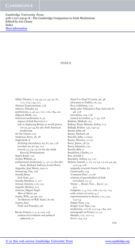 The Cambridge Companion to Irish Modernism Edited by Joe Cleary Index More Information
